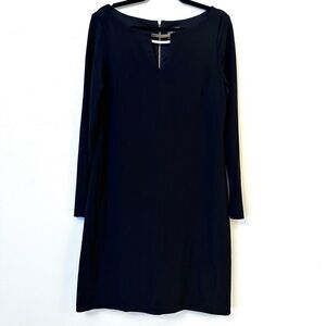 Vince Camuto Exposed Back Zip Keyhole Long Sleeve Shift Sheath Dress Black Size